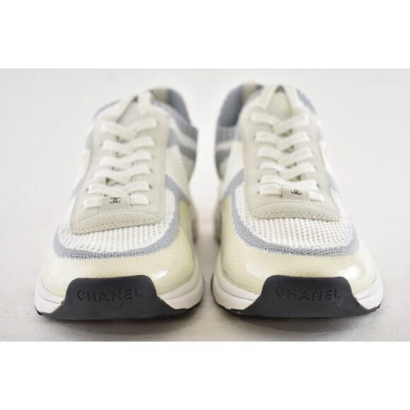 Chanel 22C Mens White Grey Knit Sock Clear CC Logo Low Top Trainer Sneaker 44 11 - Picture 7 of 12